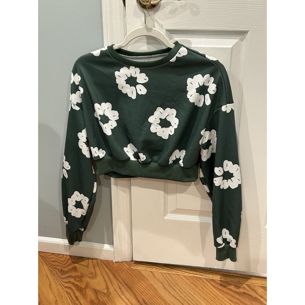 Shein Green Floral Crop Top Size M